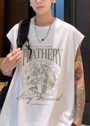 Stylish White Print Cozy Cotton Men Tank Summer
