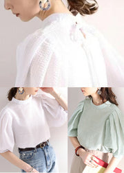 Stylish White Puff Sleeve Jacquard Cotton Blouses