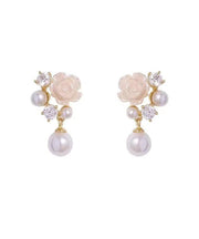 Stylish White Rose Flower Micro-Set Pearl Earrings