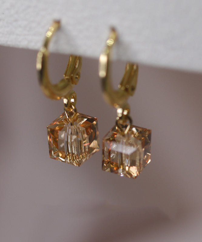 Stylish White Sterling Silver Overgild Crystal Drop Earrings