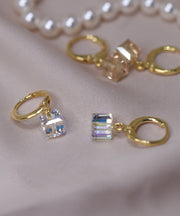 Stylish White Sterling Silver Overgild Crystal Drop Earrings