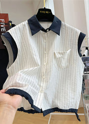 Stylish White Striped Patchwork Cotton Beach Vest Sleeveless