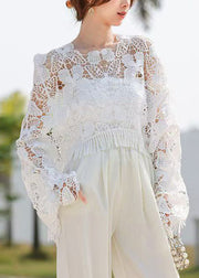 Stylish White Tasseled Hollow Out Butterfly Knit Tops Summer
