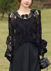 Stylish White Tasseled Hollow Out Butterfly Knit Tops Summer