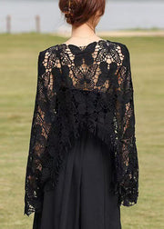 Stylish White Tasseled Hollow Out Butterfly Knit Tops Summer