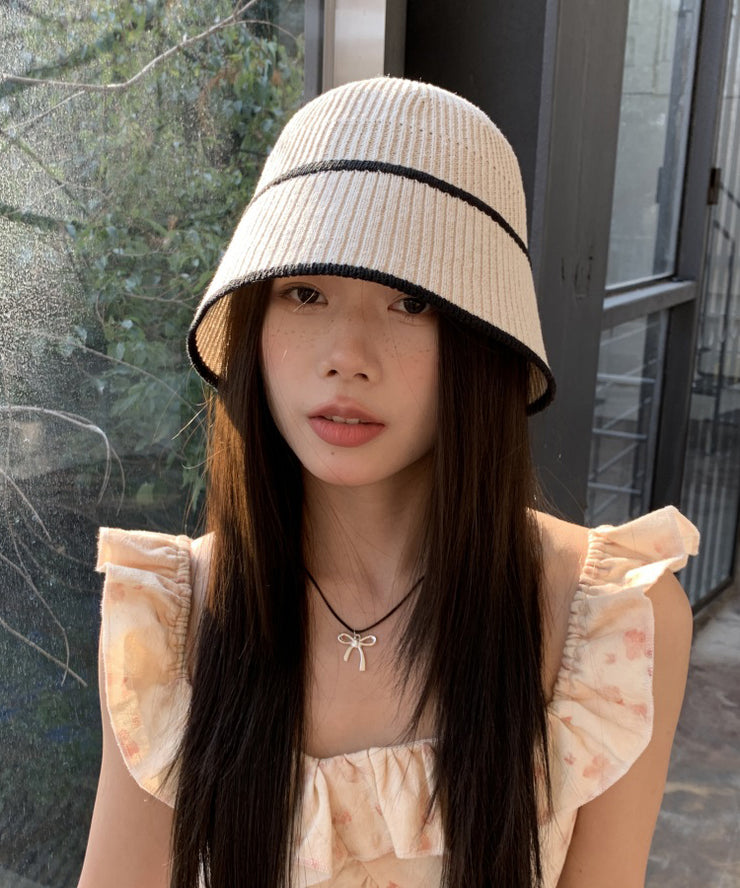 Stylish White Thin Breathable Knit Bucket Hat