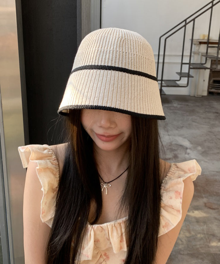 Stylish White Thin Breathable Knit Bucket Hat
