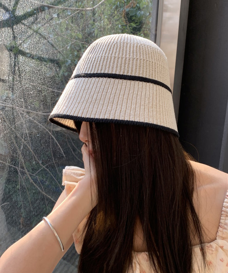 Stylish White Thin Breathable Knit Bucket Hat