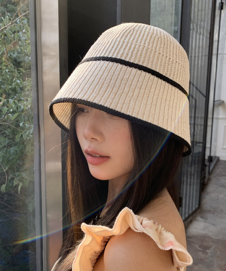 Stylish White Thin Breathable Knit Bucket Hat