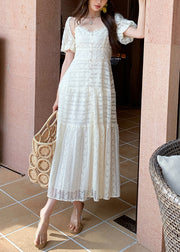 Stylish White V Neck High Waist Lace Two-Piece Set Summer