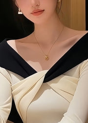 Stylish White V Neck Patchwork Knit Sweater Fall