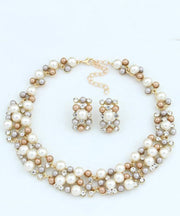 Stylish White Zircon Pearl Necklaces Set Earrings Jewelry Women