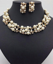 Stylish White Zircon Pearl Necklaces Set Earrings Jewelry Women