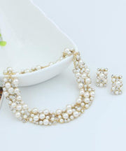 Stylish White Zircon Pearl Necklaces Set Earrings Jewelry Women