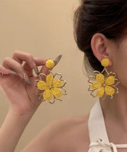 Stylish Yellow Alloy Weavin Hollow Out Floral Drop Earrings