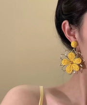 Stylish Yellow Alloy Weavin Hollow Out Floral Drop Earrings
