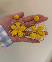 Stylish Yellow Alloy Weavin Hollow Out Floral Drop Earrings