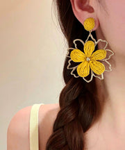 Stylish Yellow Alloy Weavin Hollow Out Floral Drop Earrings