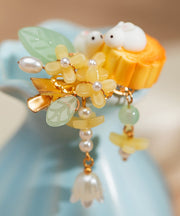 Stylish Yellow Copper Alloy Pearl Resin Tassel Kids A Pair Hairpin