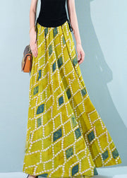 Stylish Yellow Plaid Pockets Chiffon Wide Leg Pants Summer