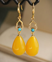 Stylish Yellow Sterling Silver Ancient Gold Inlaid Beeswax Drop Earrings