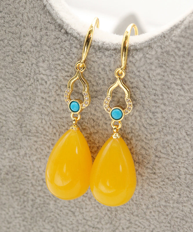 Stylish Yellow Sterling Silver Ancient Gold Inlaid Beeswax Drop Earrings