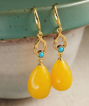 Stylish Yellow Sterling Silver Ancient Gold Inlaid Beeswax Drop Earrings