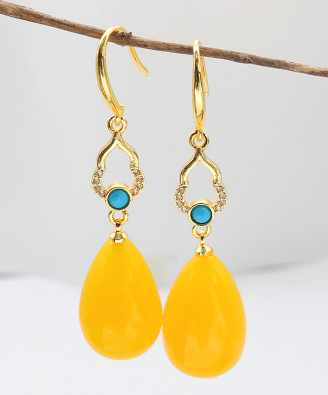 Stylish Yellow Sterling Silver Ancient Gold Inlaid Beeswax Drop Earrings