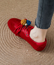 Suede Lace Up Splicing Chic Red Flat Shoes