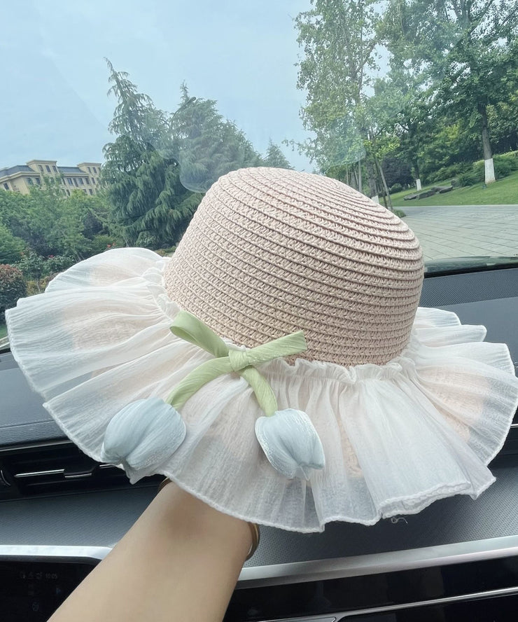 Summer Beige Straw Woven Princess Sunshade Hat
