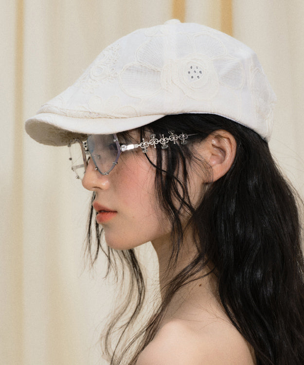 Summer Beige Thin Breathable Embroidered Breton Hat