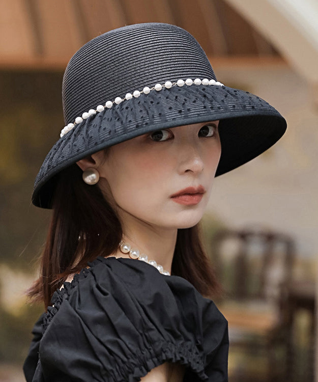 Summer Black French Elegant Nail Bead Sunshade Hat