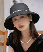 Summer Black French Elegant Nail Bead Sunshade Hat