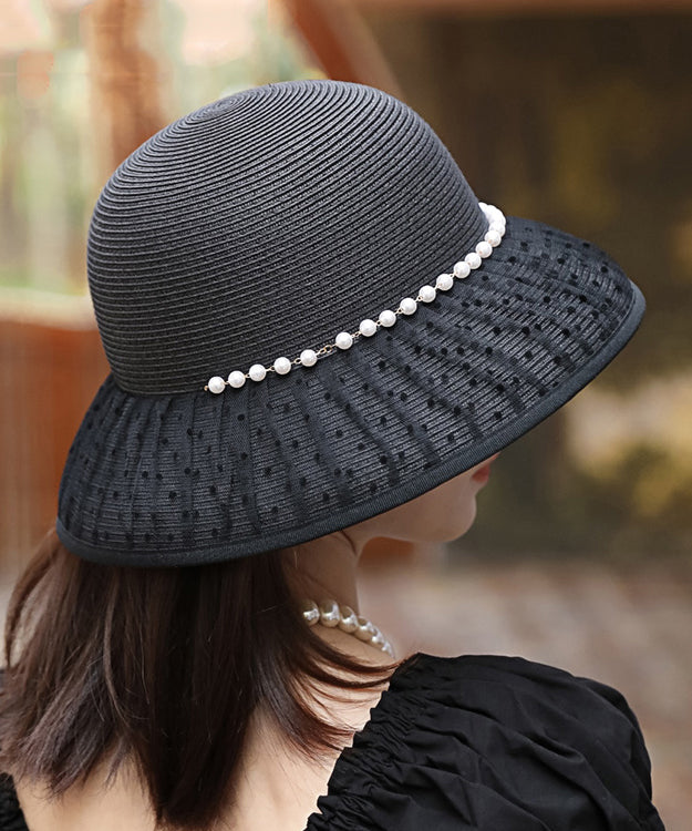 Summer Black French Elegant Nail Bead Sunshade Hat
