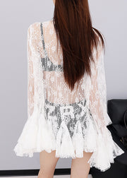 Summer Black Lace Hollow See Through Flared Sleeve Shirt