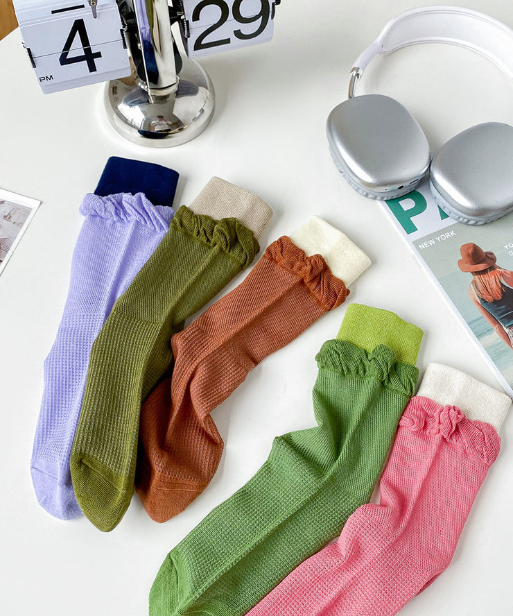 Summer Breathable Thin Patchwork Mid Calf Socks