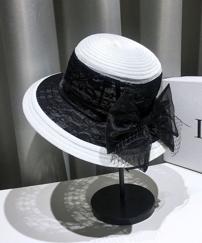 Summer Fashion Black Lace Bow Tulle Bucket Hat
