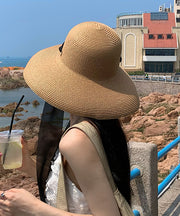 Summer French Style Khaki Versatile Straw Woven Sun Hat