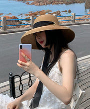 Summer French Style Khaki Versatile Straw Woven Sun Hat