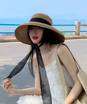Summer French Style Khaki Versatile Straw Woven Sun Hat