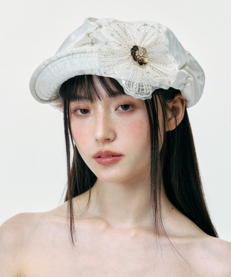 Summer Japanese Silk Pleated Floral Versatile Breton Hat