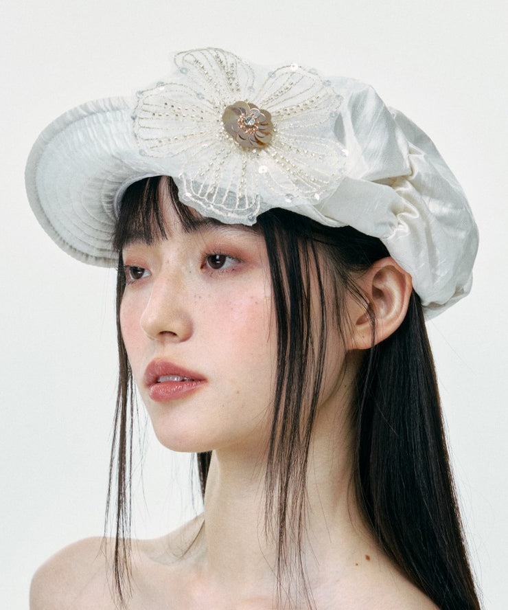 Summer Japanese Silk Pleated Floral Versatile Breton Hat