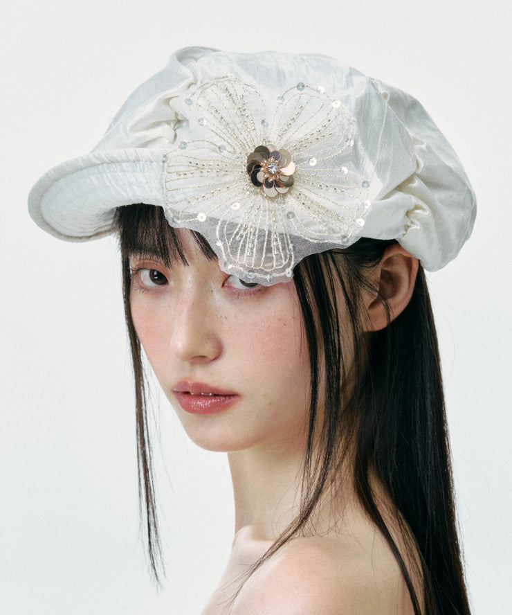 Summer Japanese Silk Pleated Floral Versatile Breton Hat
