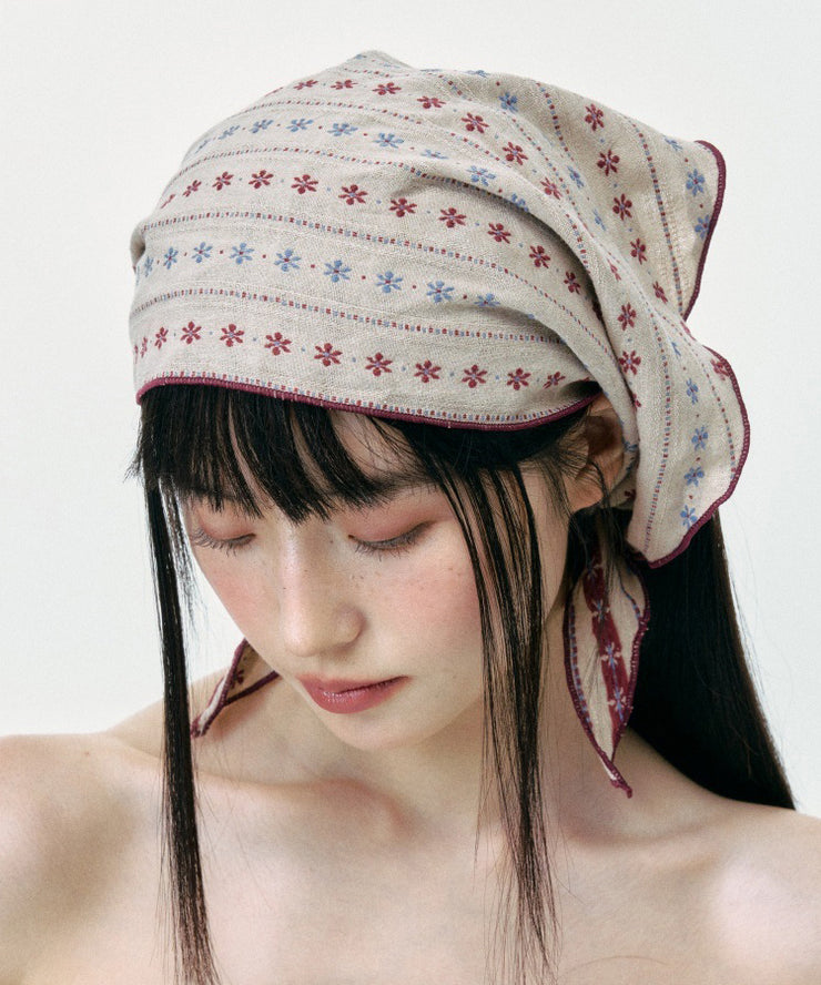 Summer Korean Beige Print Triangular Headscarf Hat