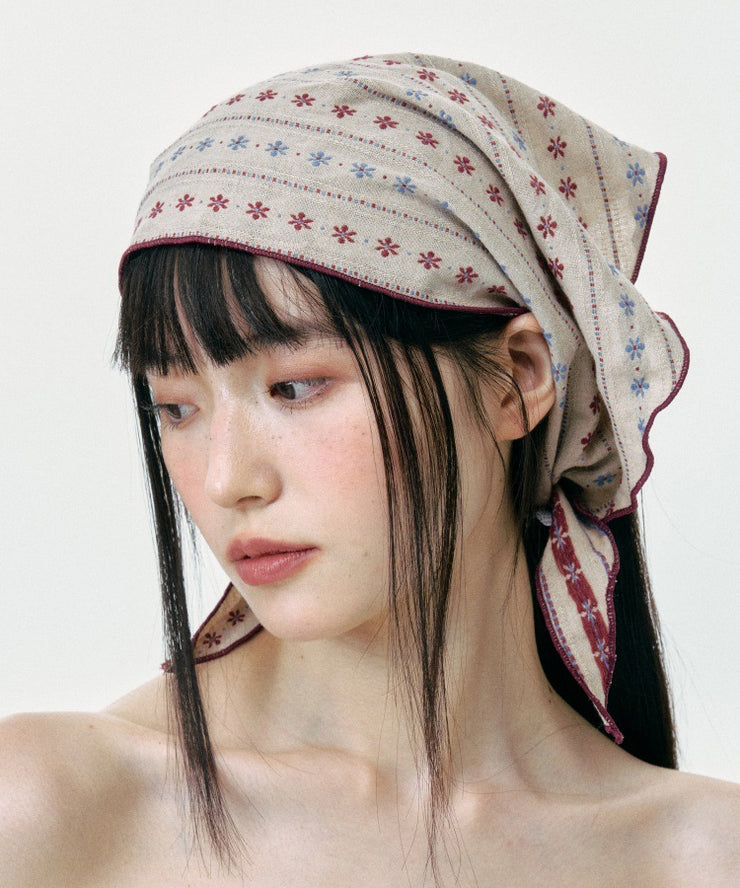 Summer Korean Beige Print Triangular Headscarf Hat
