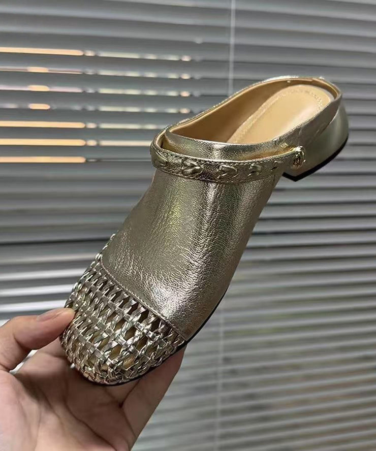Summer New Black Hollow Out Woven Faux Leather Slide Sandals