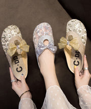 Summer New Gold Mesh Breathable Bow Flat Slide Sandals