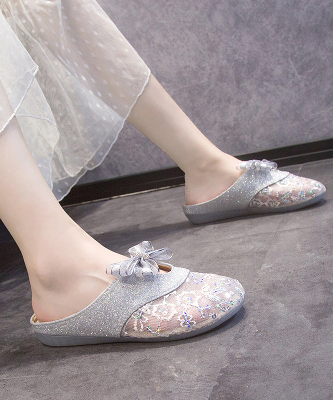 Summer New Gold Mesh Breathable Bow Flat Slide Sandals