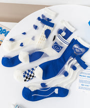 Summer Thin Blue Breathable Jacquard Mid Tube Socks