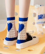 Summer Thin Blue Breathable Jacquard Mid Tube Socks